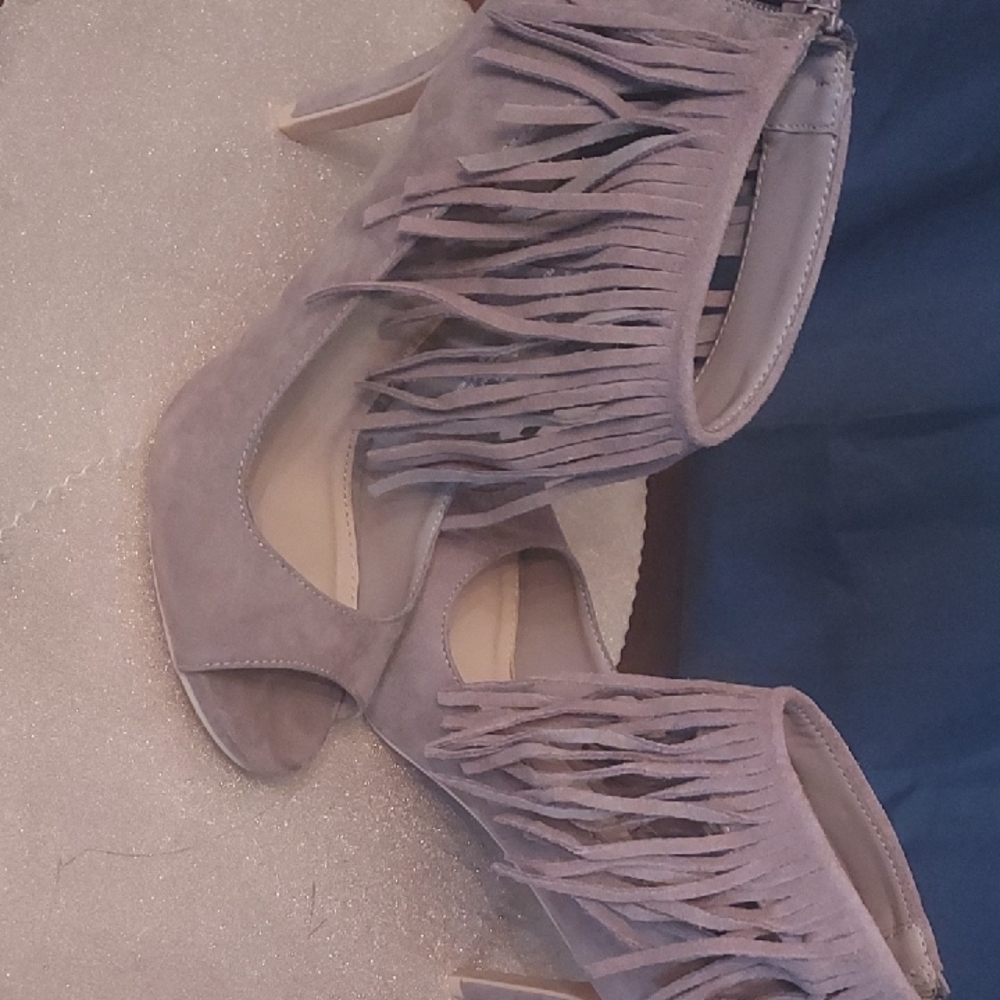 Fringe Suede Women's Heels - Purple